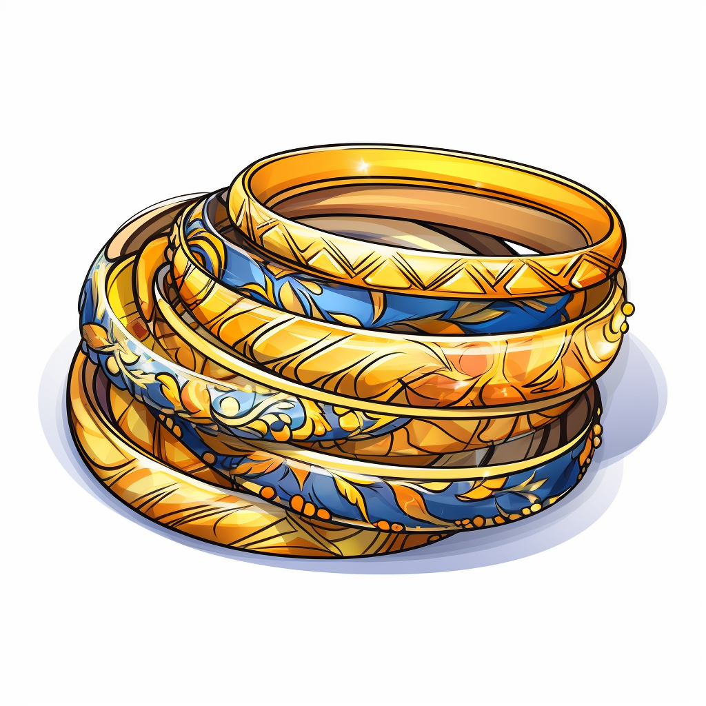 Gold Bracelets Cartoon Sticker White Background