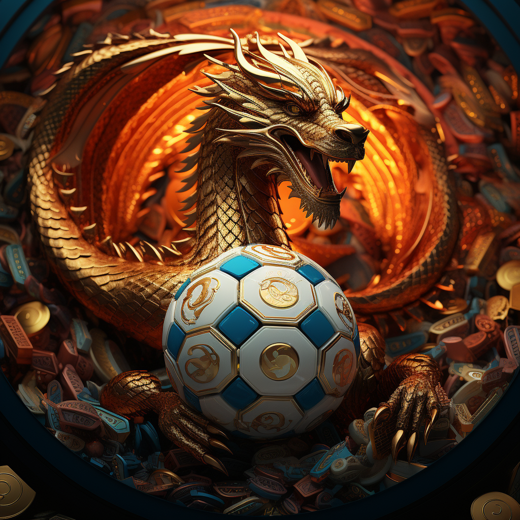 Gold Dragon Playing Football Art