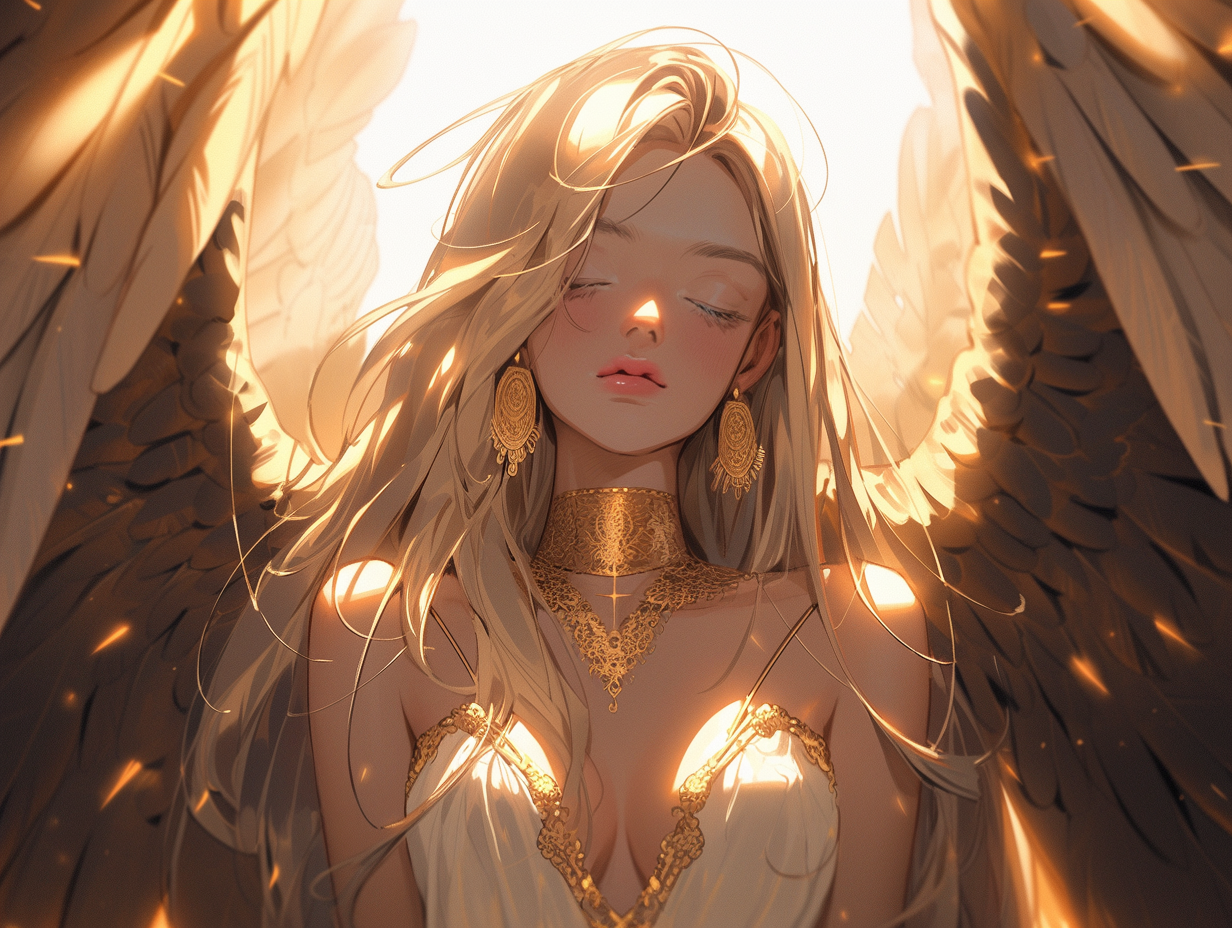 Stunning golden angel girl portrait