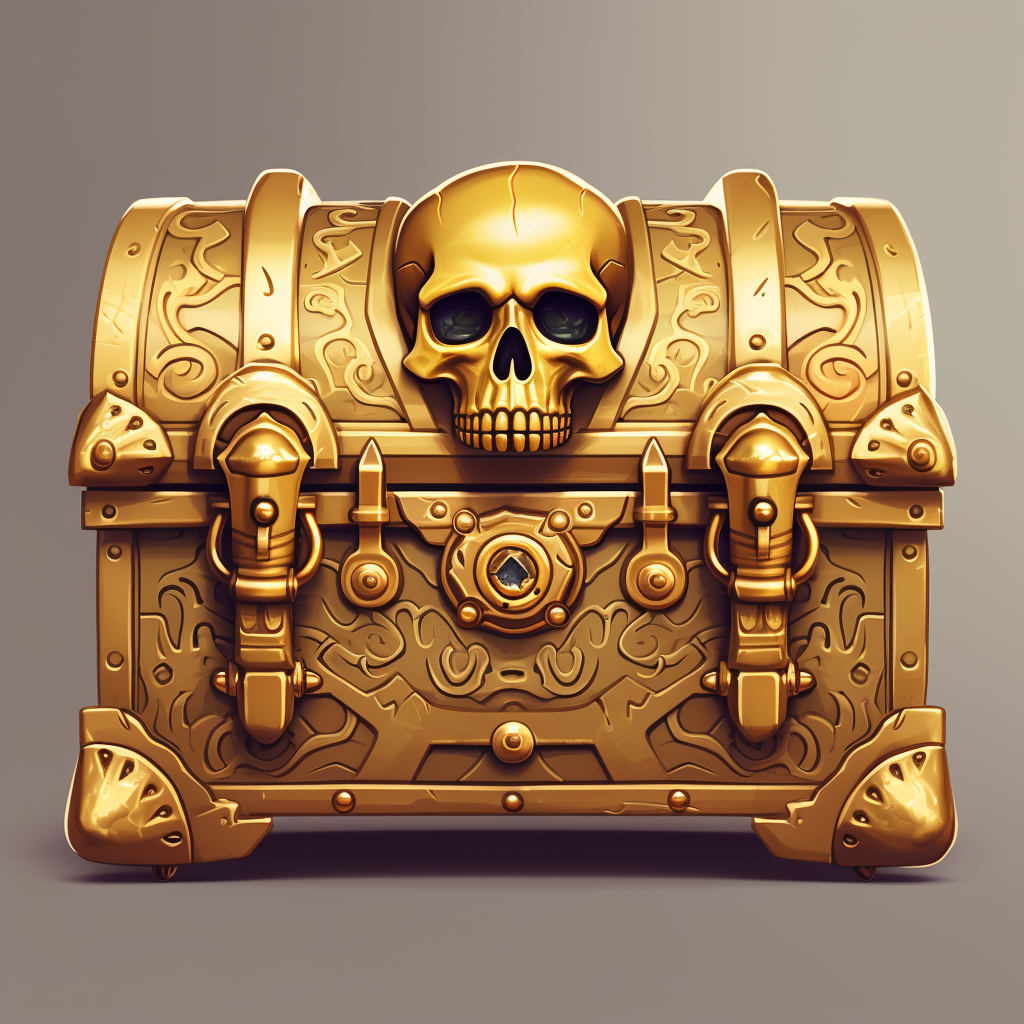 Golden antique vault with skull in RPG game