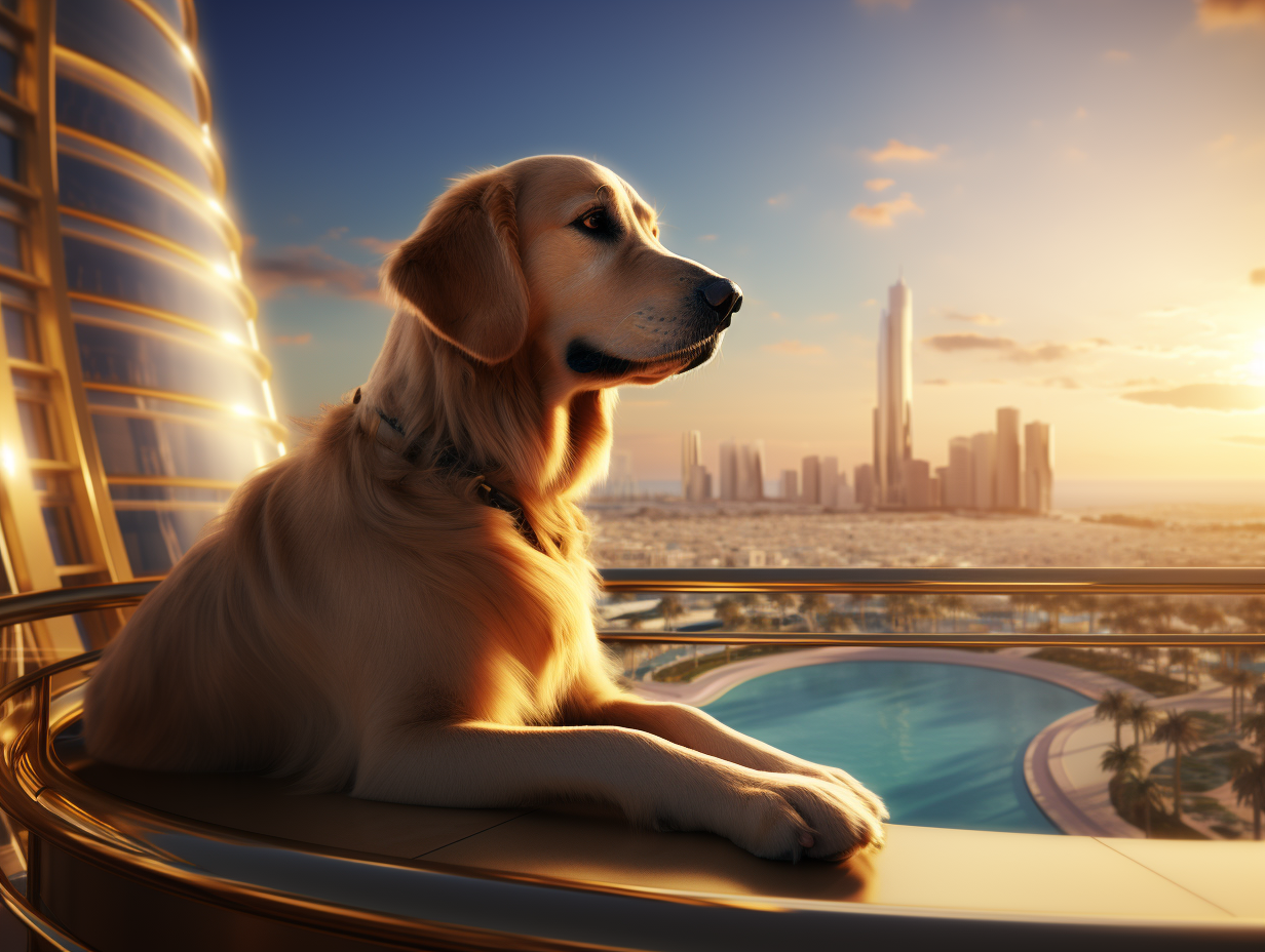 Golden Retriever in front of Burj Al Arab