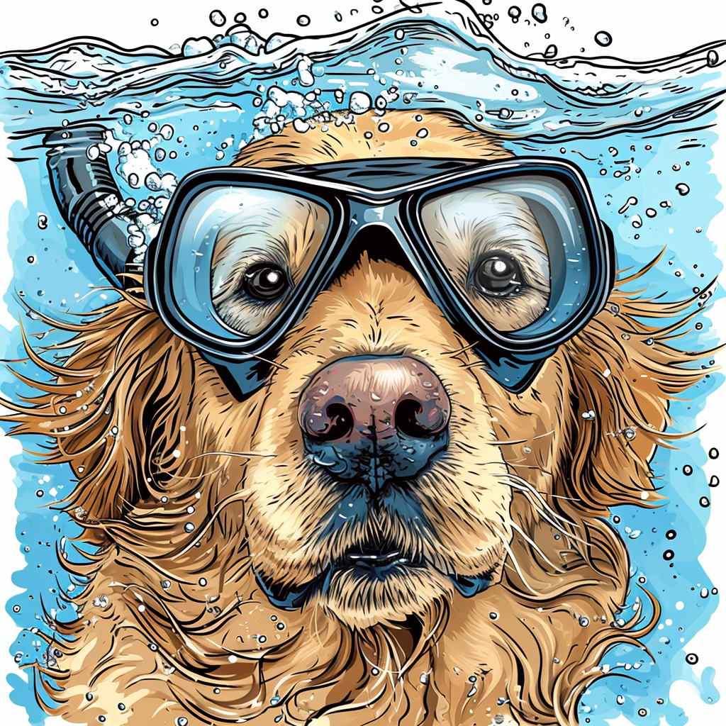 Scuba diving golden retriever vector art