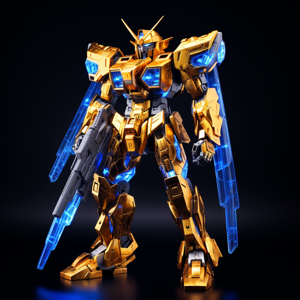 Golden ZZ Gundam with camouflage pattern and 16 funnels