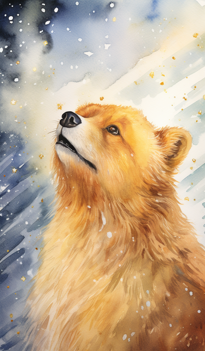 Beautiful golden watercolor portrait of a golden otter