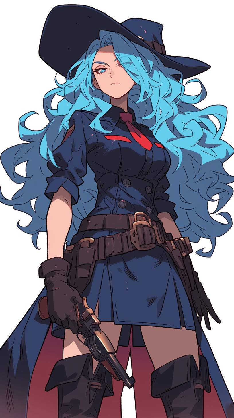 Attractive female witch hunter with colorful hair