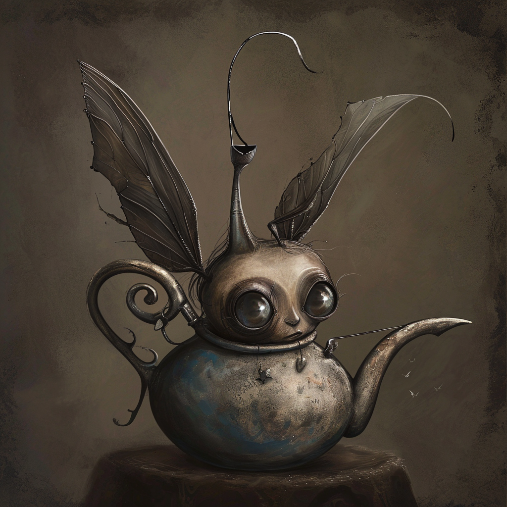 A mesmerizing gothic fairy in a teapot