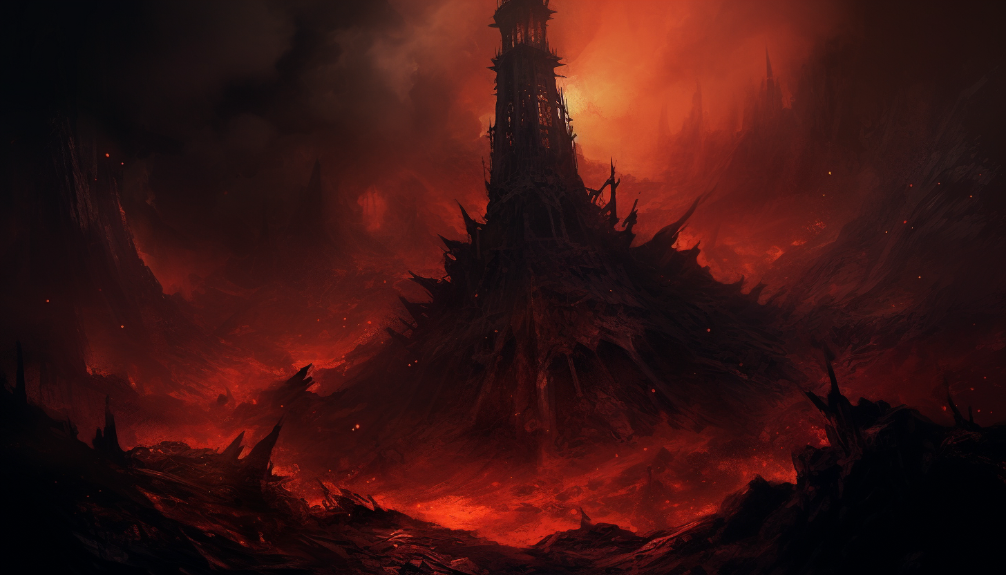 Dark Gothic Iron Tower in a Pool of Lava