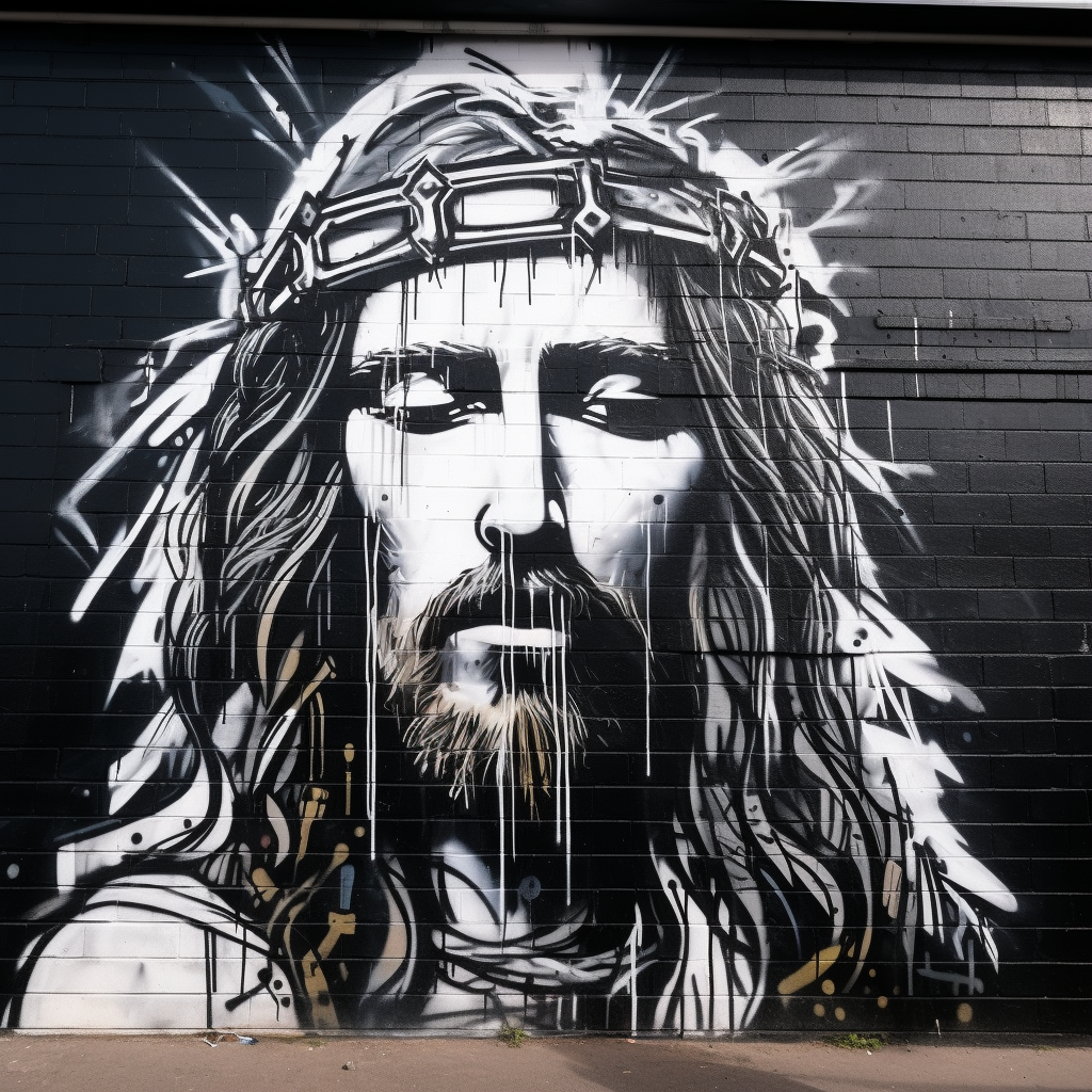 Detailed graffiti art portrayal of Jesus