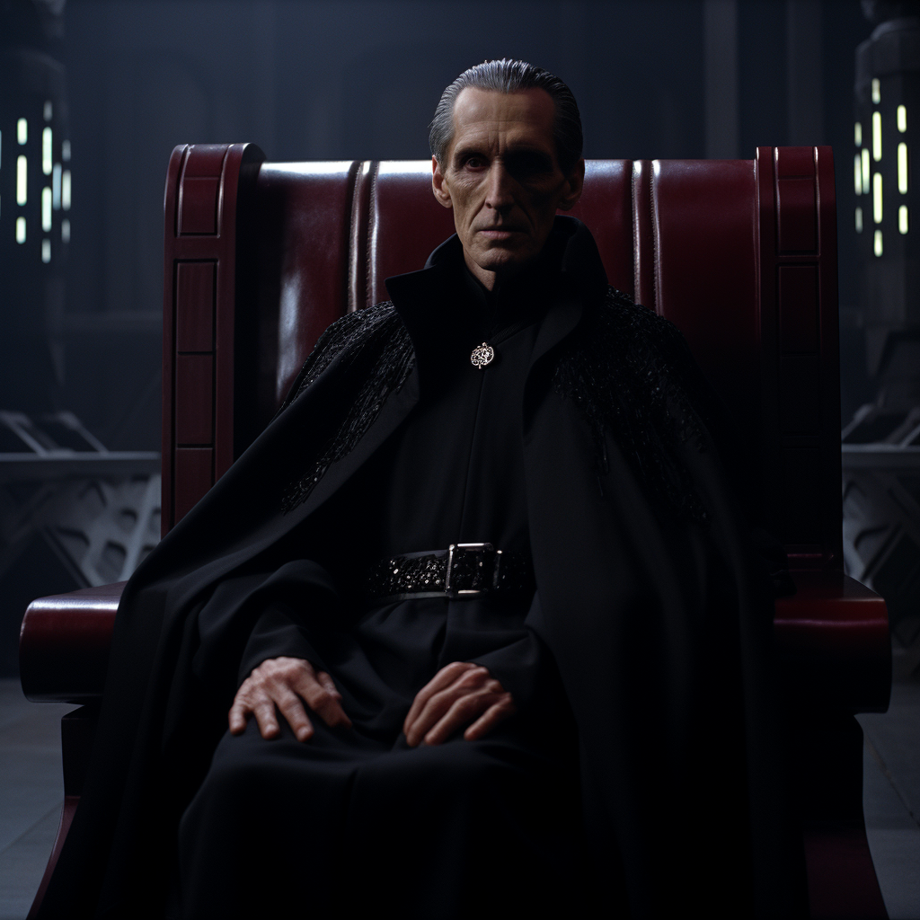 Grand Moff Tarkin in dark robes