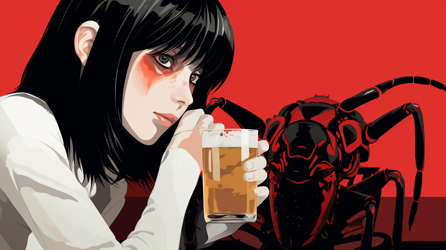 Grasshopper drinking beer illustration