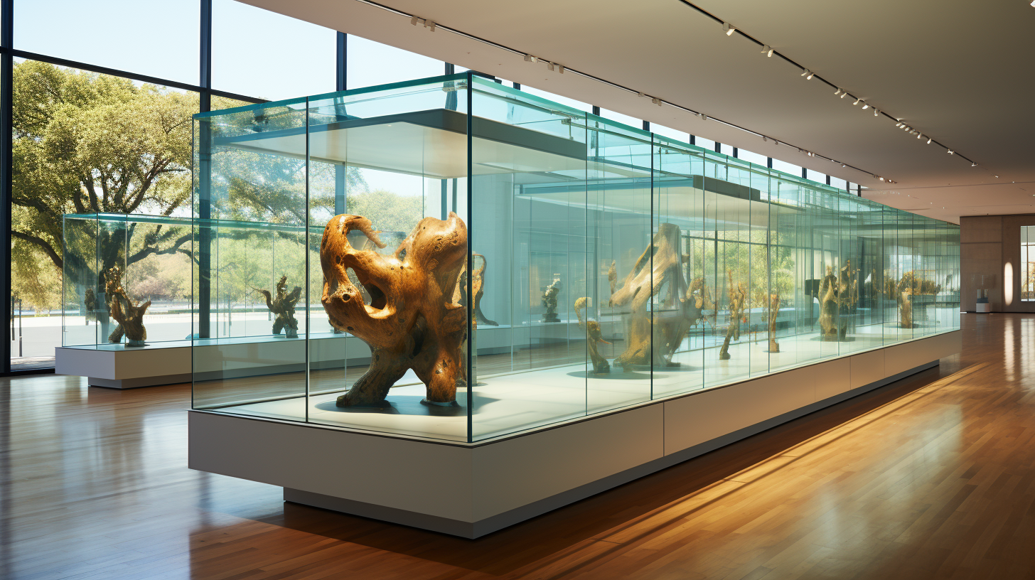 Glass display case showcasing man's invention