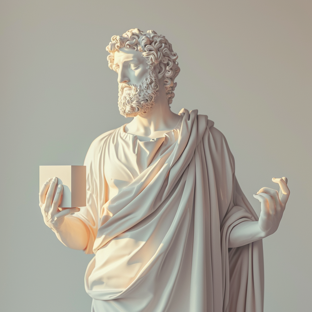 Greek Statue Holding 3D Cube