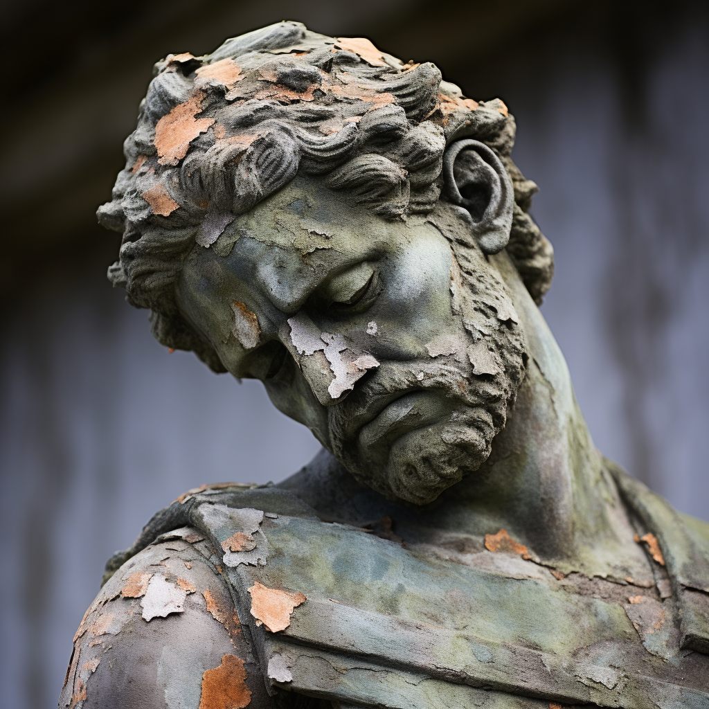 Greek statue, weathered and worn