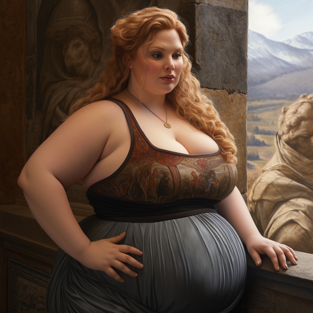 Beautiful woman in ancient Greece with fat belly