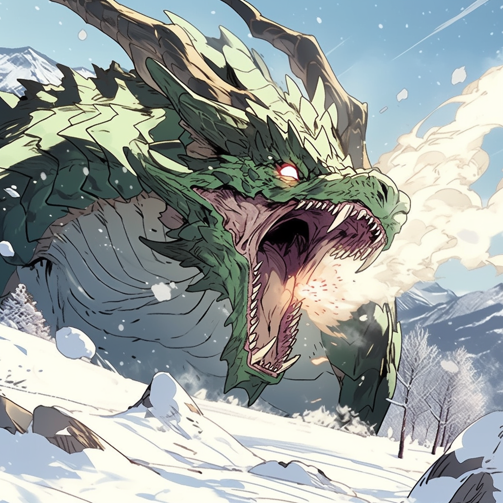 Green dragon charging with open mouth