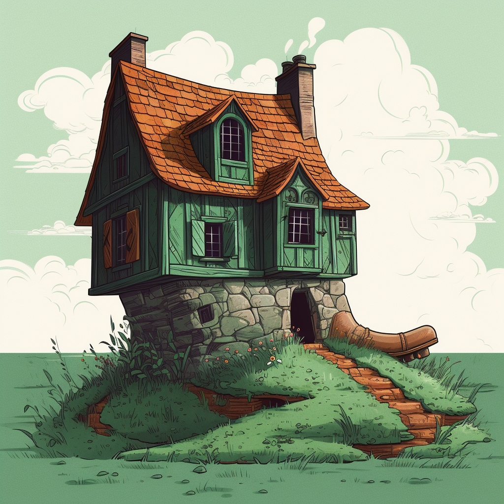 Medieval house in green field