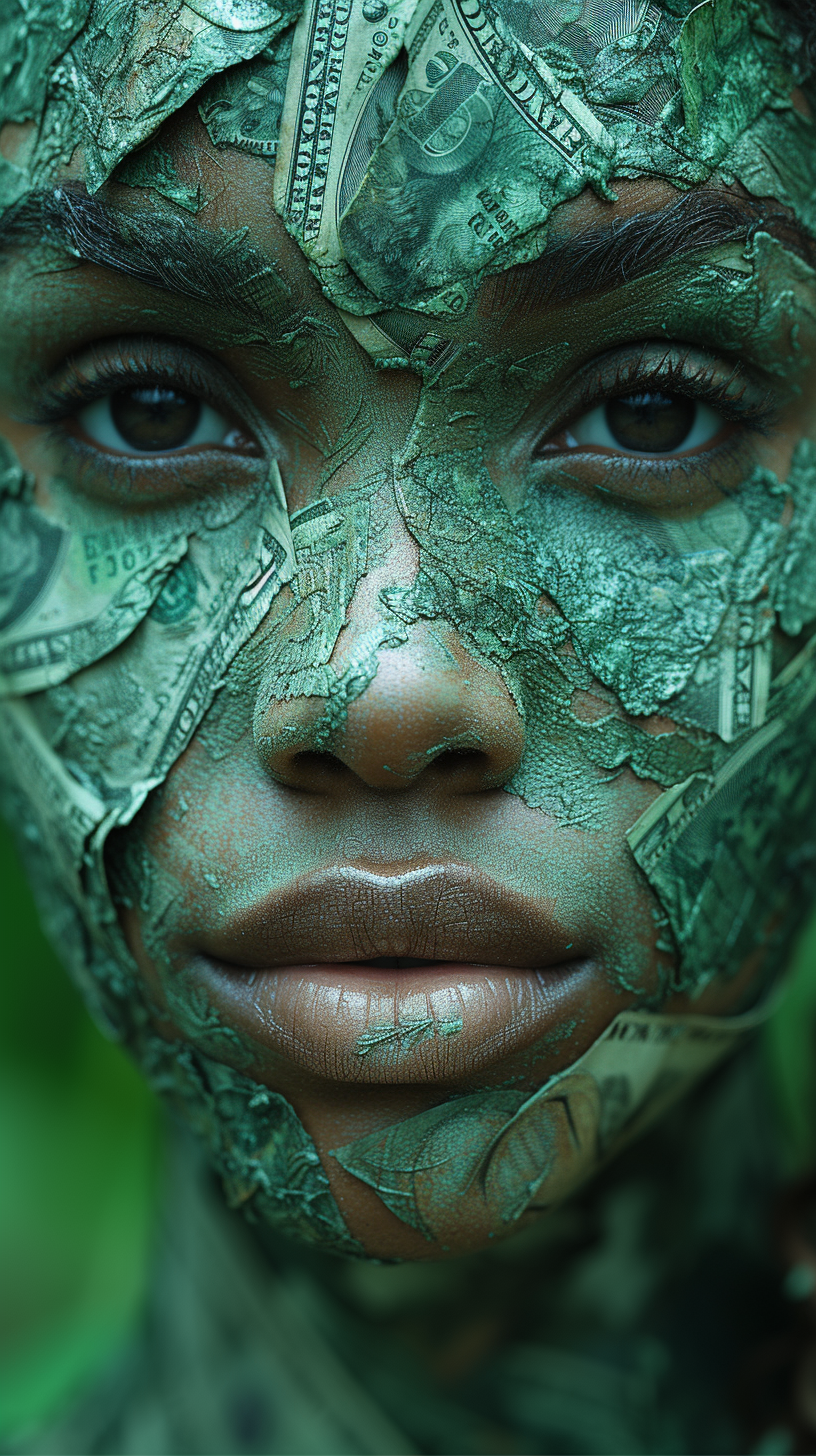 Face of green paper dollars