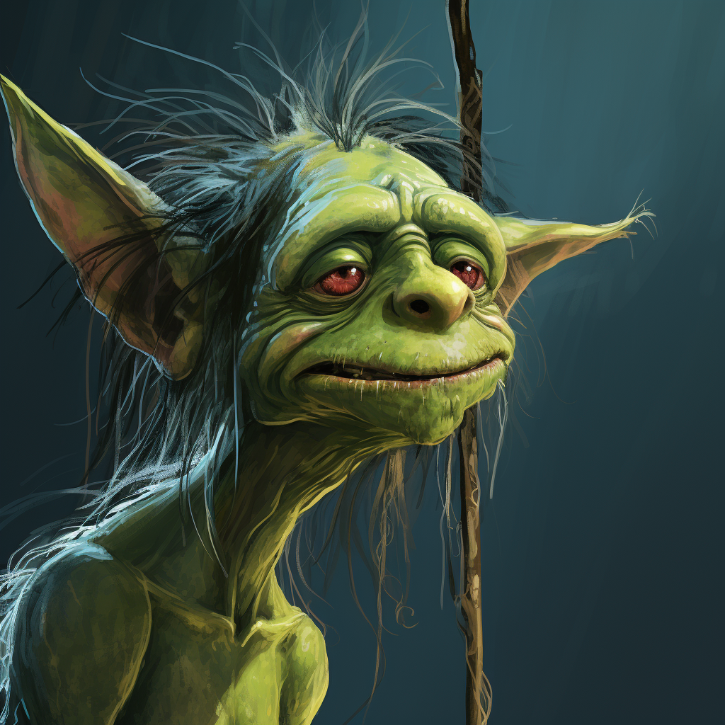 Green troll with a long hooked nose