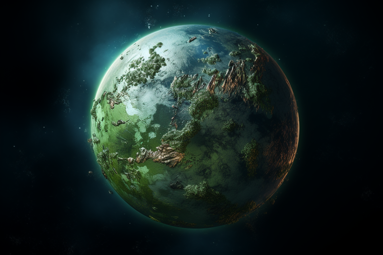 Planet with Green Vegetation and Craters