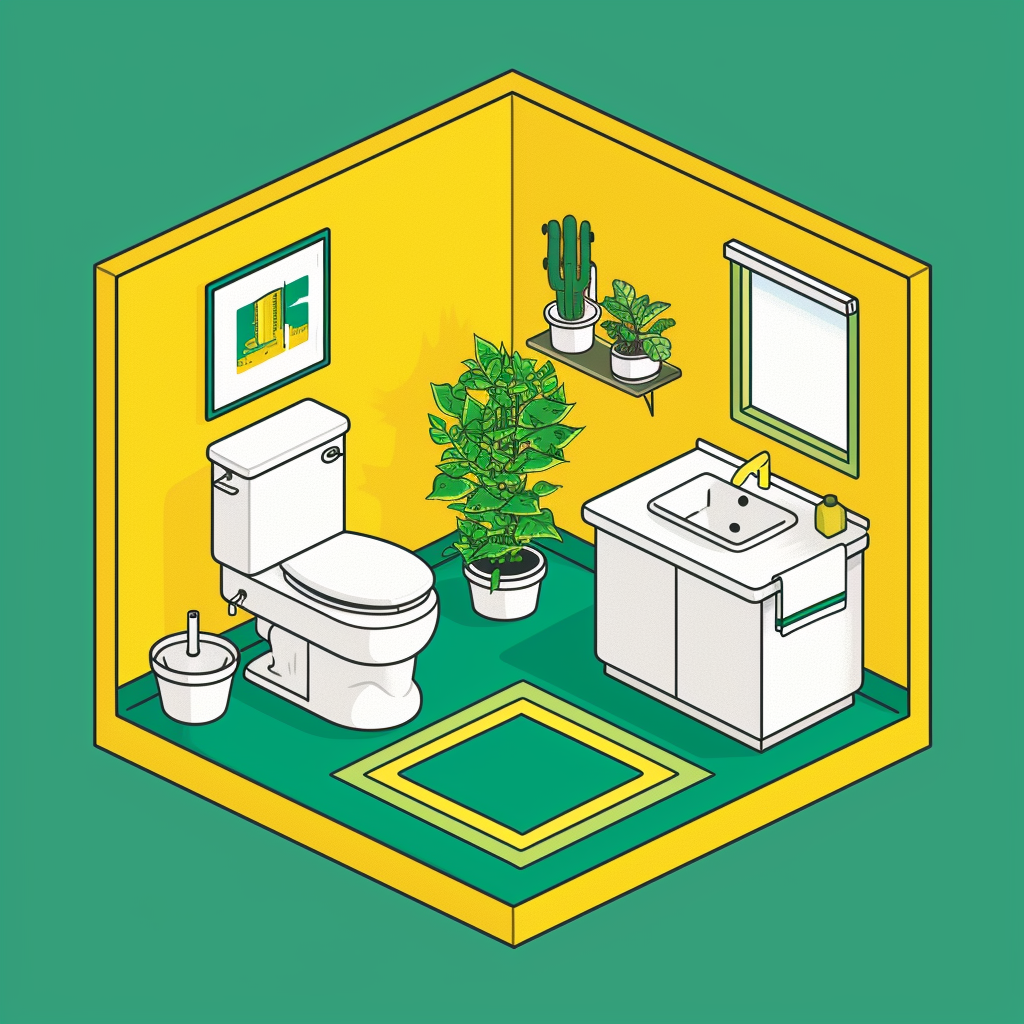 Isometric toilet in green and yellow