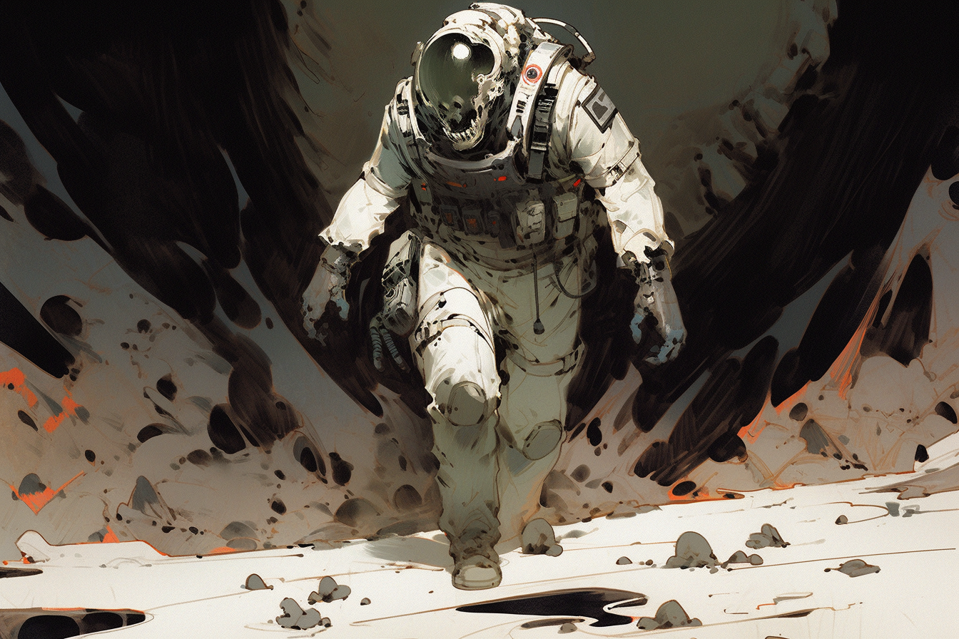 Grey Disfigured Zombie in Astronaut Suit