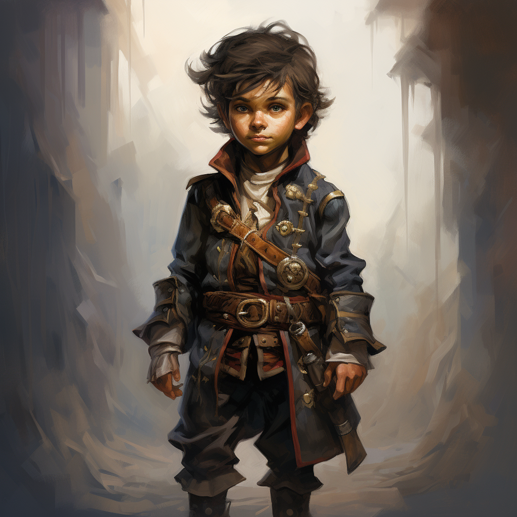 Grey-skinned halfling swashbuckler in action