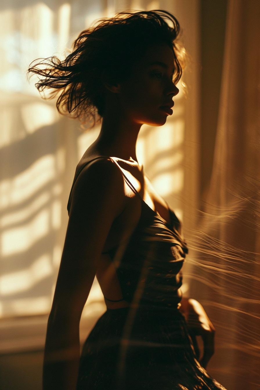 Beautiful motion blur portrait of dark dressed female