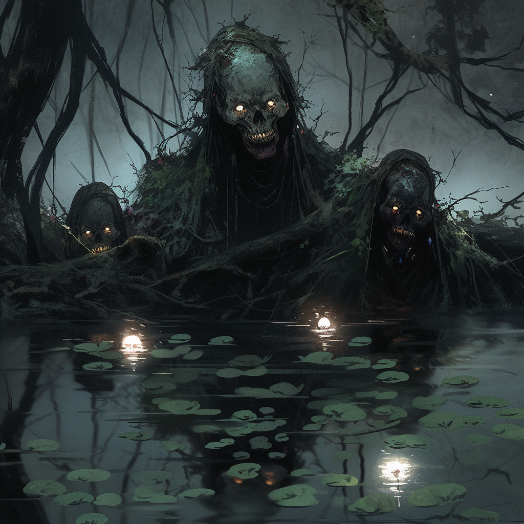 Close-up view of creepy swamp yokai