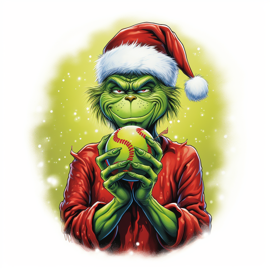 Cheerful Grinch Holding Softball with Excitement