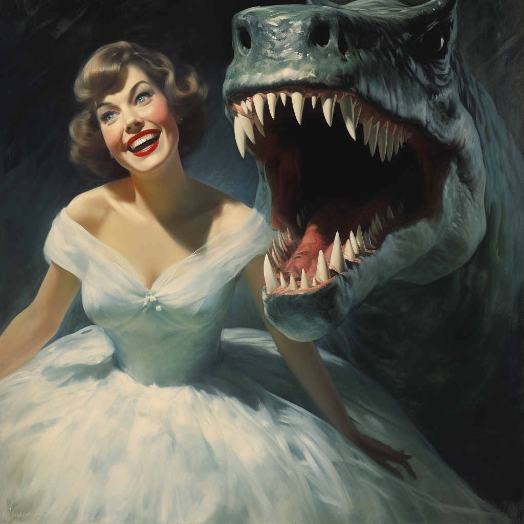 Woman in shark dress smiling