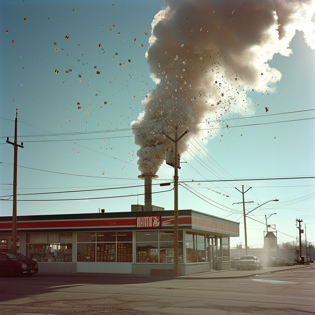 Grocery store rooftop with smoke numbers