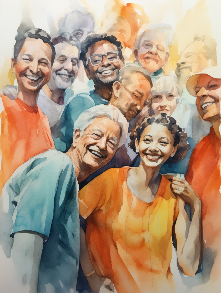 Group of people smiling watercolor