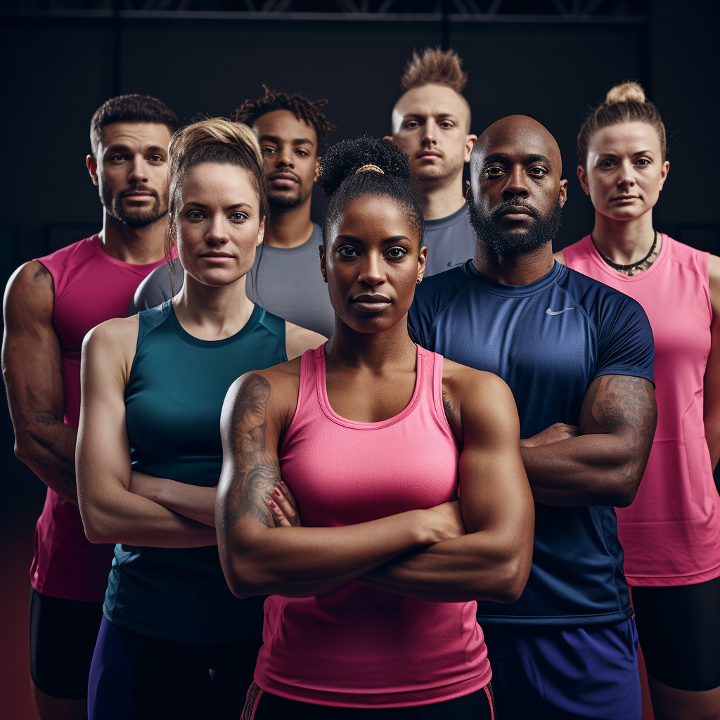 Diverse group of sport people in pink clothes