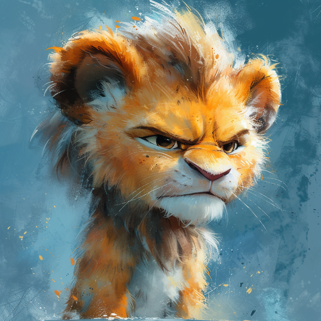 Sketch of cute grumpy lion cartoon illustration