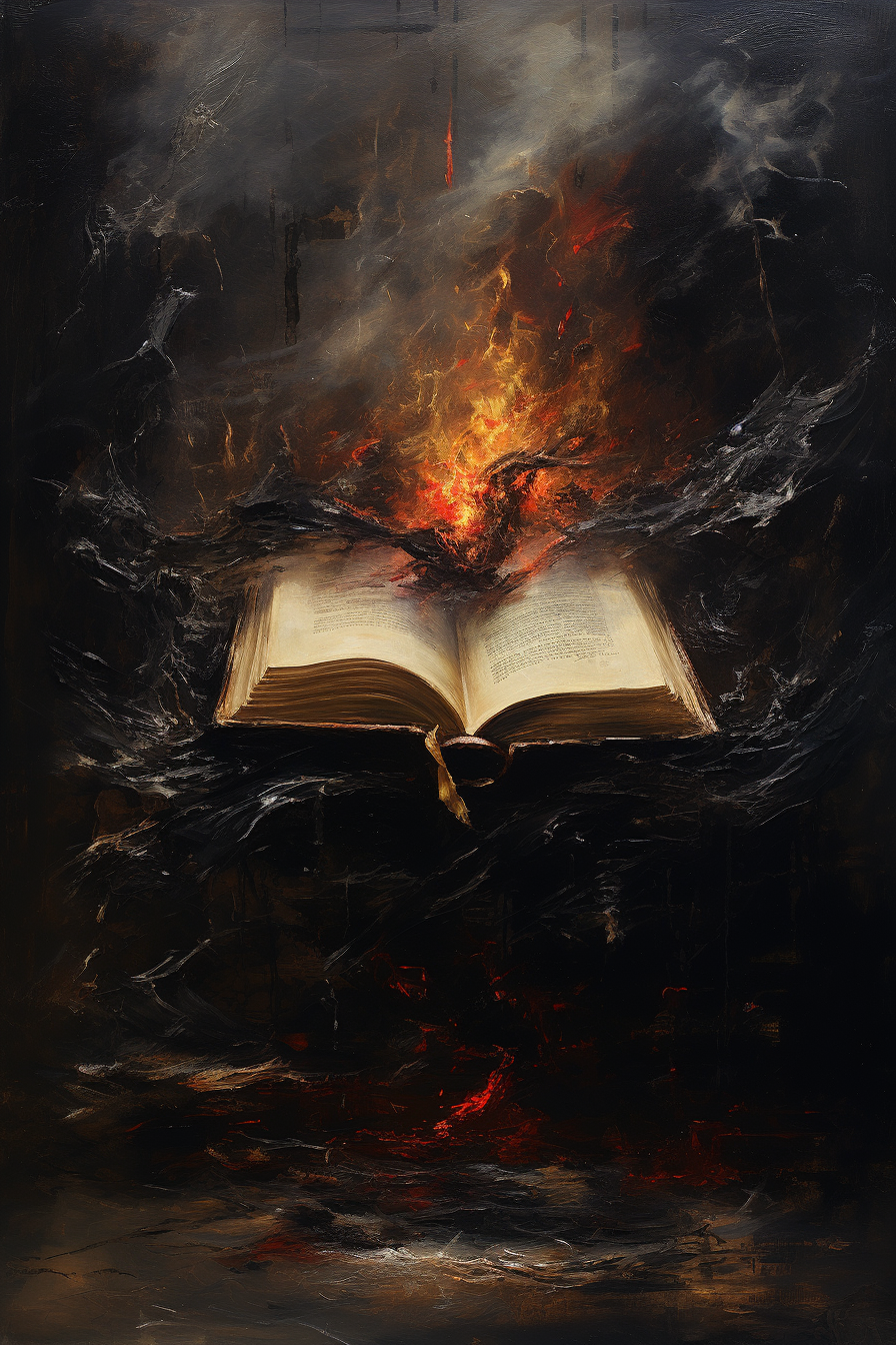 Grungy dark fantasy spell book artwork