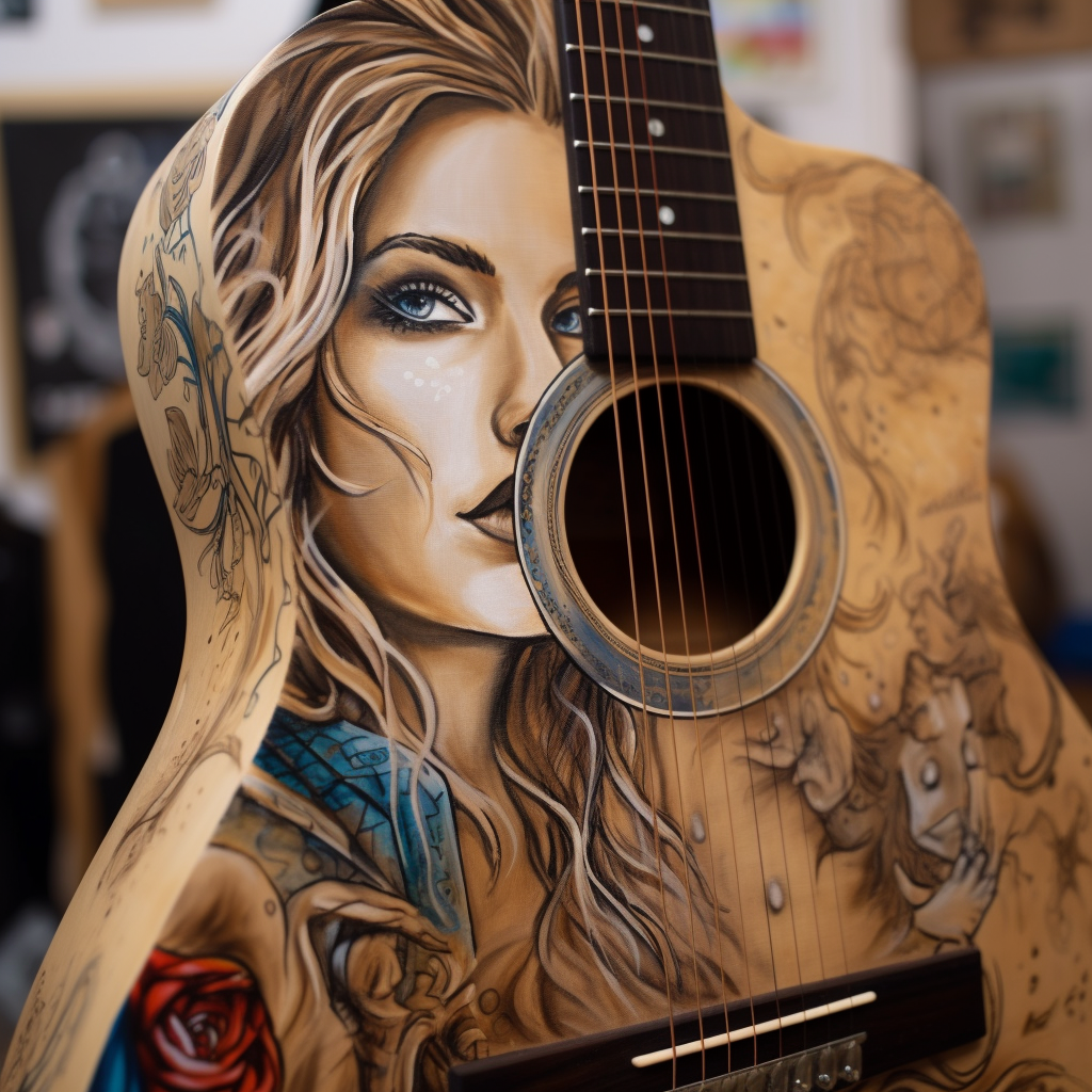 Woman playing a beautiful painted guitar