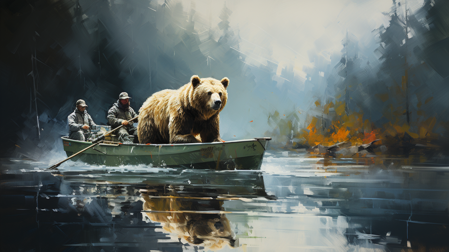 Man and Bear Fishing in Sunny Day