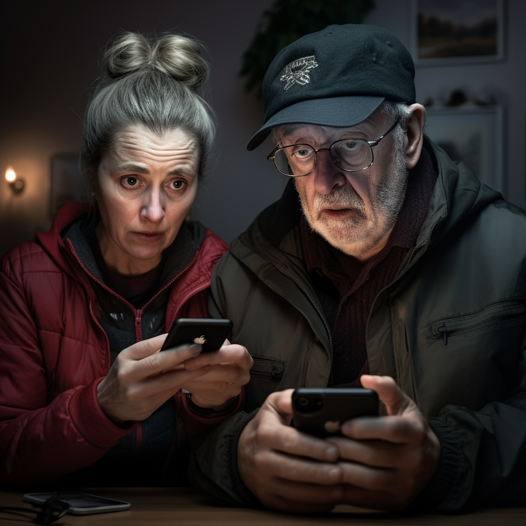 Two grandparent hackers with smartphone