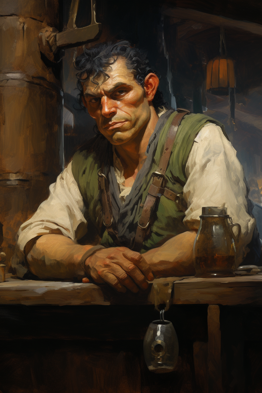 Half-Orc Bar Owner in Inn Expression Portrait