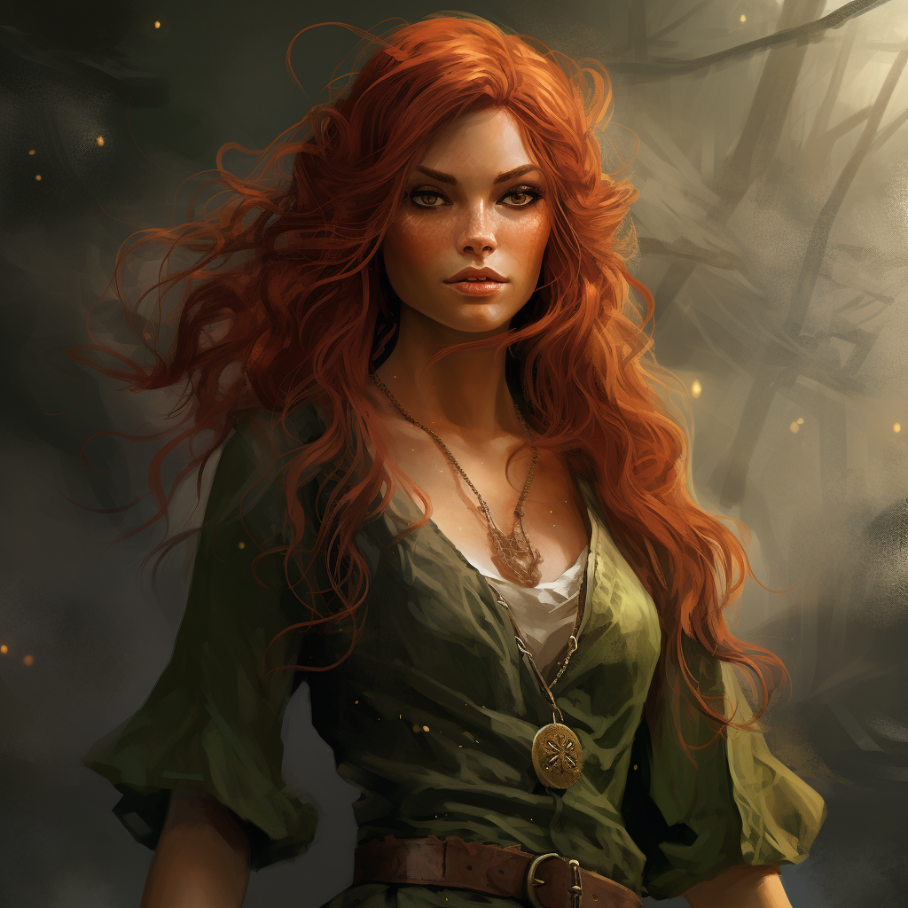 Half Elf Female with Red Hair and Green Eyes