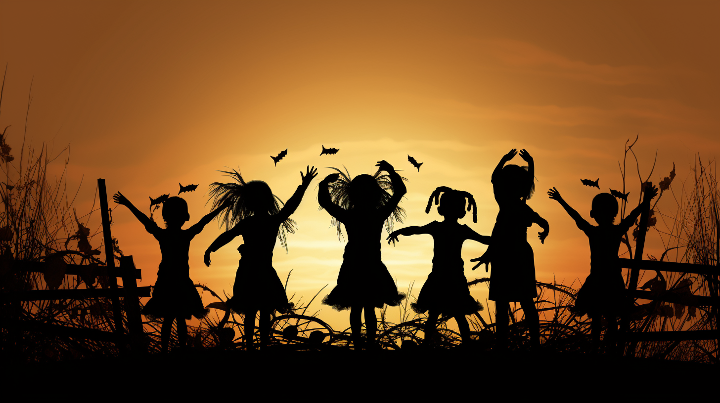 Silhouette of children celebrating Halloween