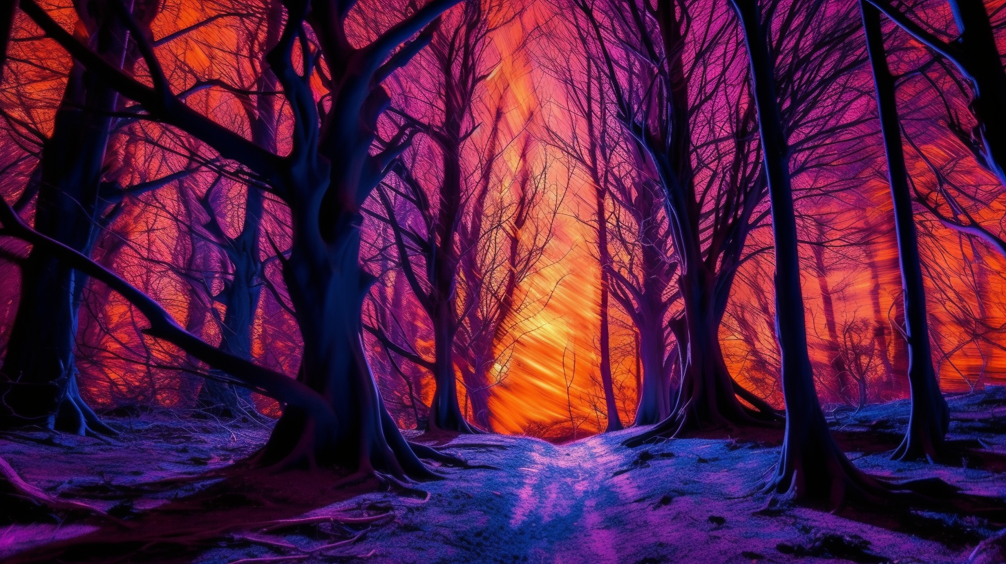 Vibrant psychedelic Halloween forest scene