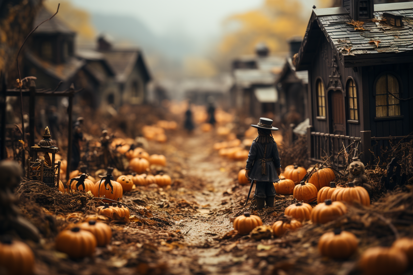 Image of spooky Halloween village with cavalrymen