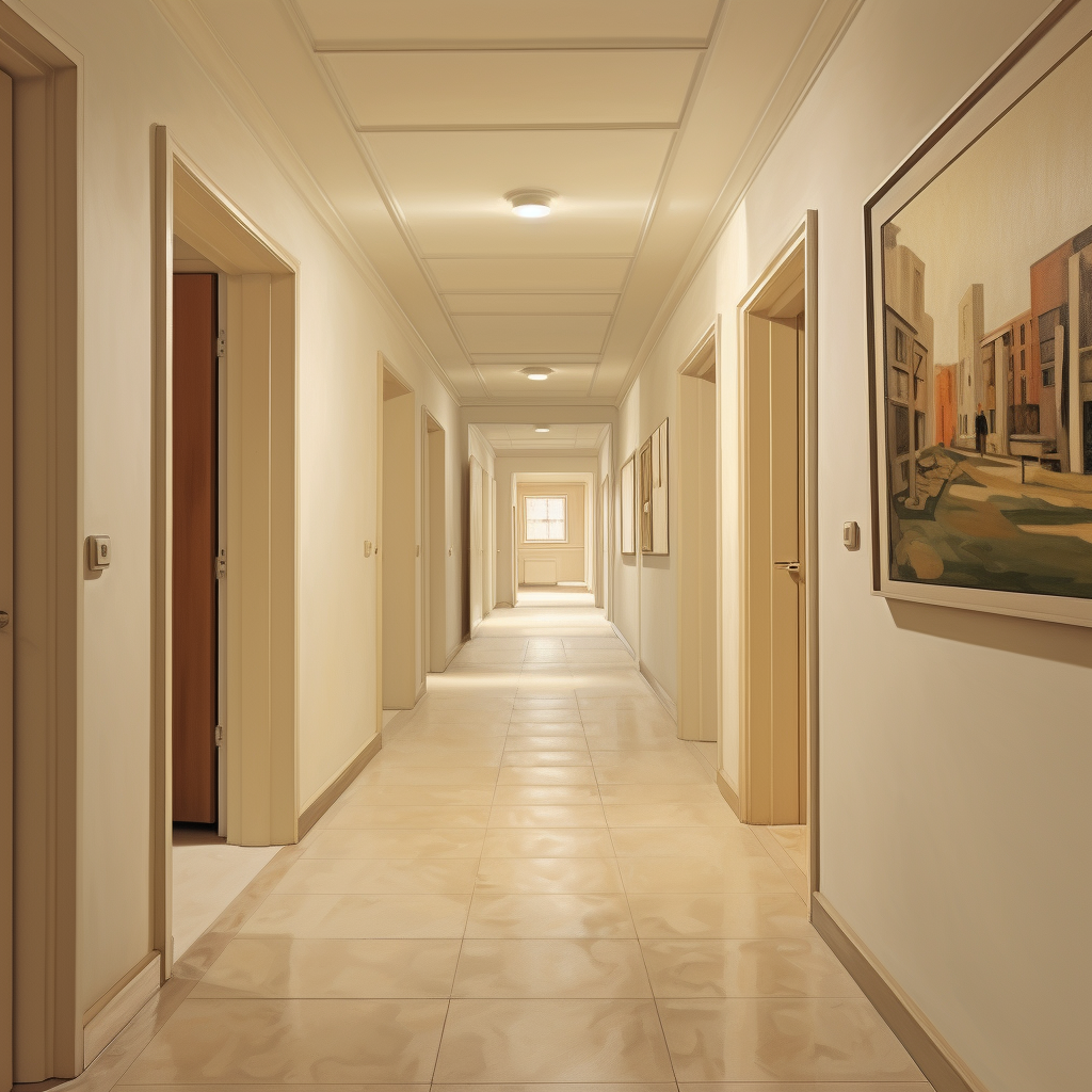 Realistic apartment hallway with light tones