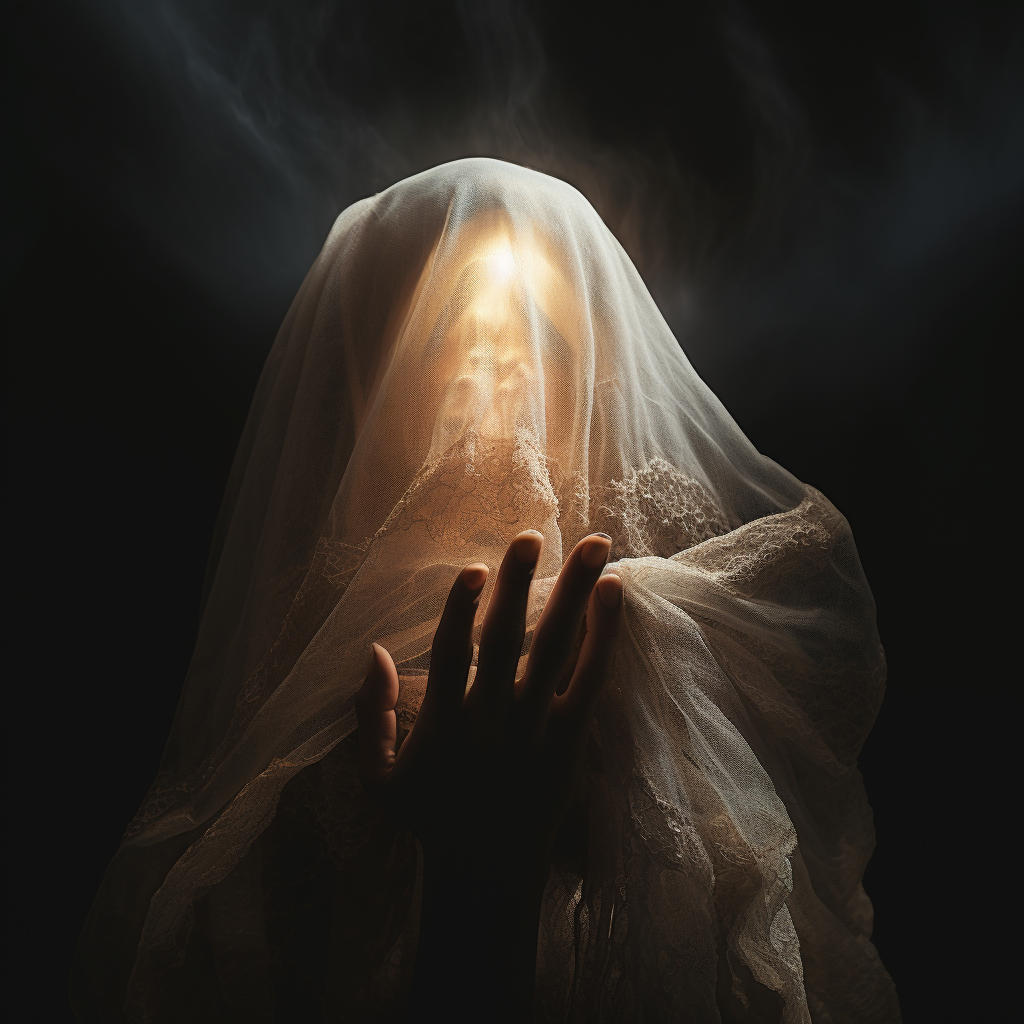 Hand behind veil against light