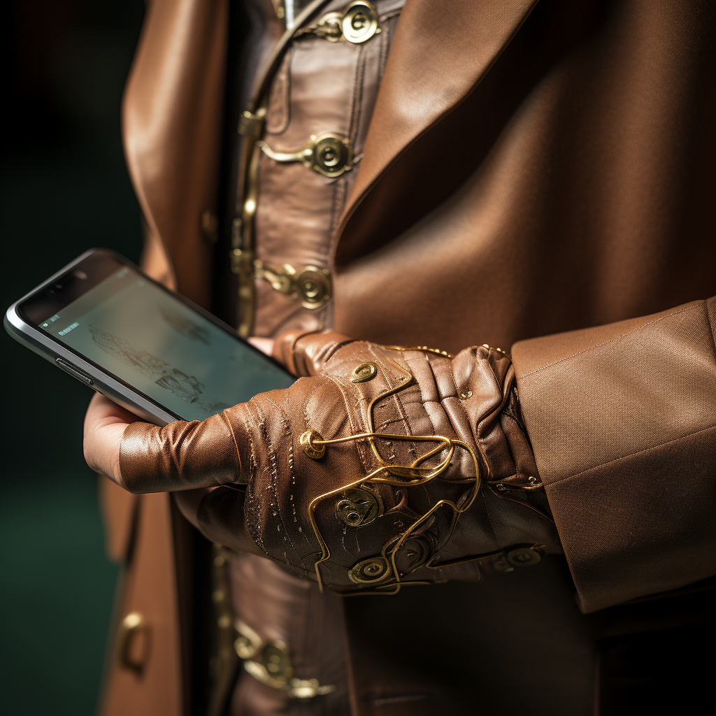 Close-up of hand with implanted chip and smartphone