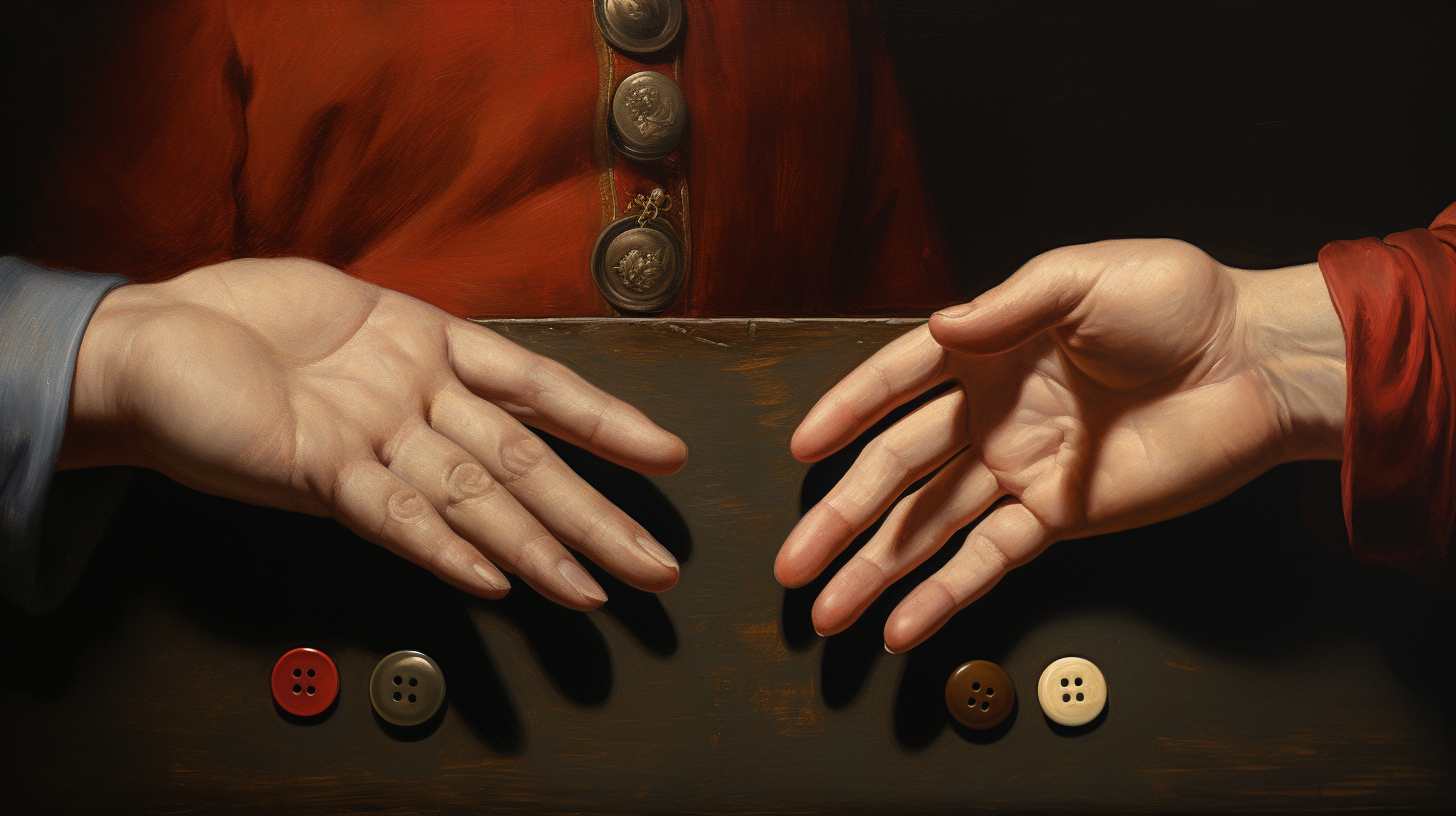 Hand hesitating over buttons artwork