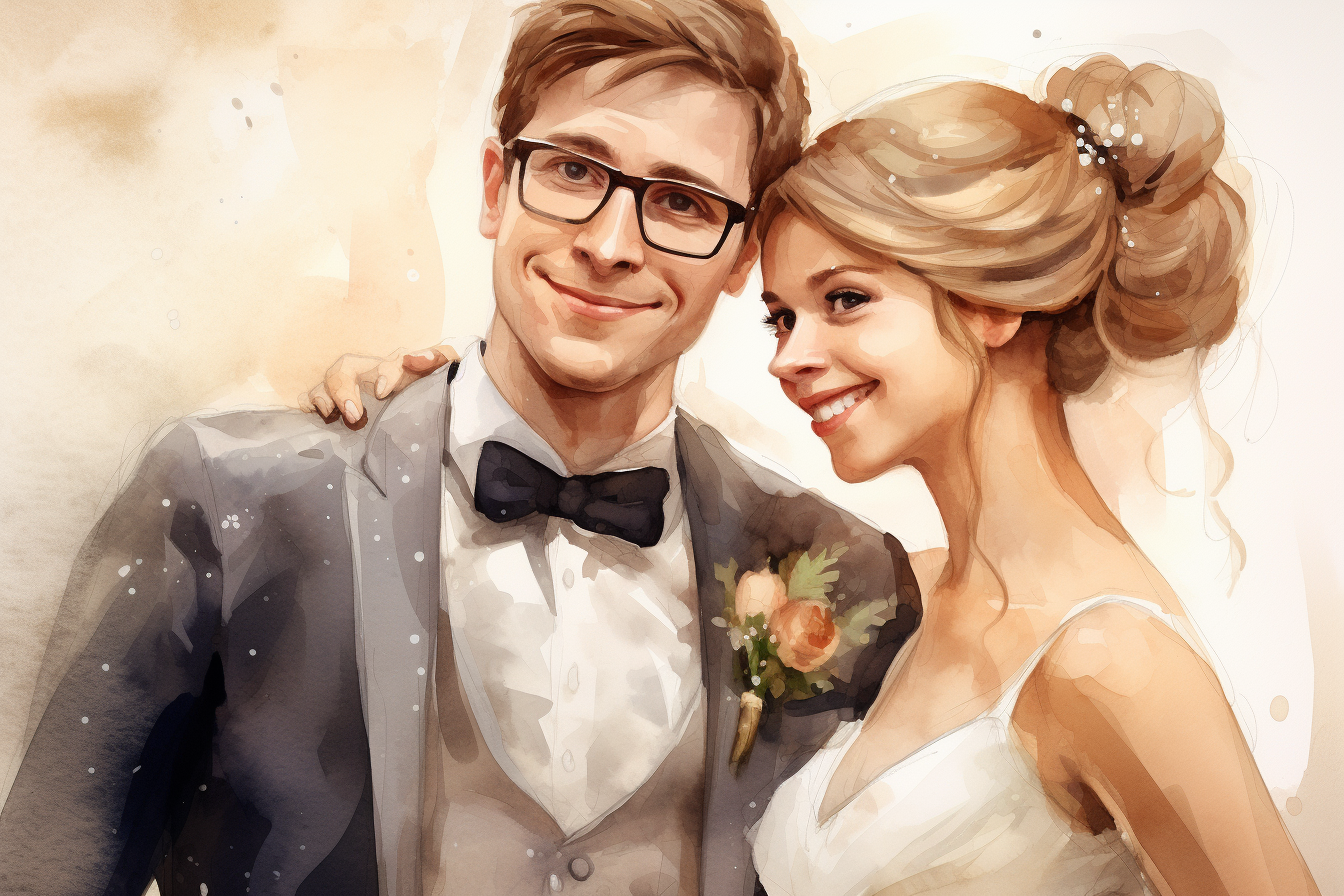 Wedding cartoon with cross-eyed bride and handsome groom