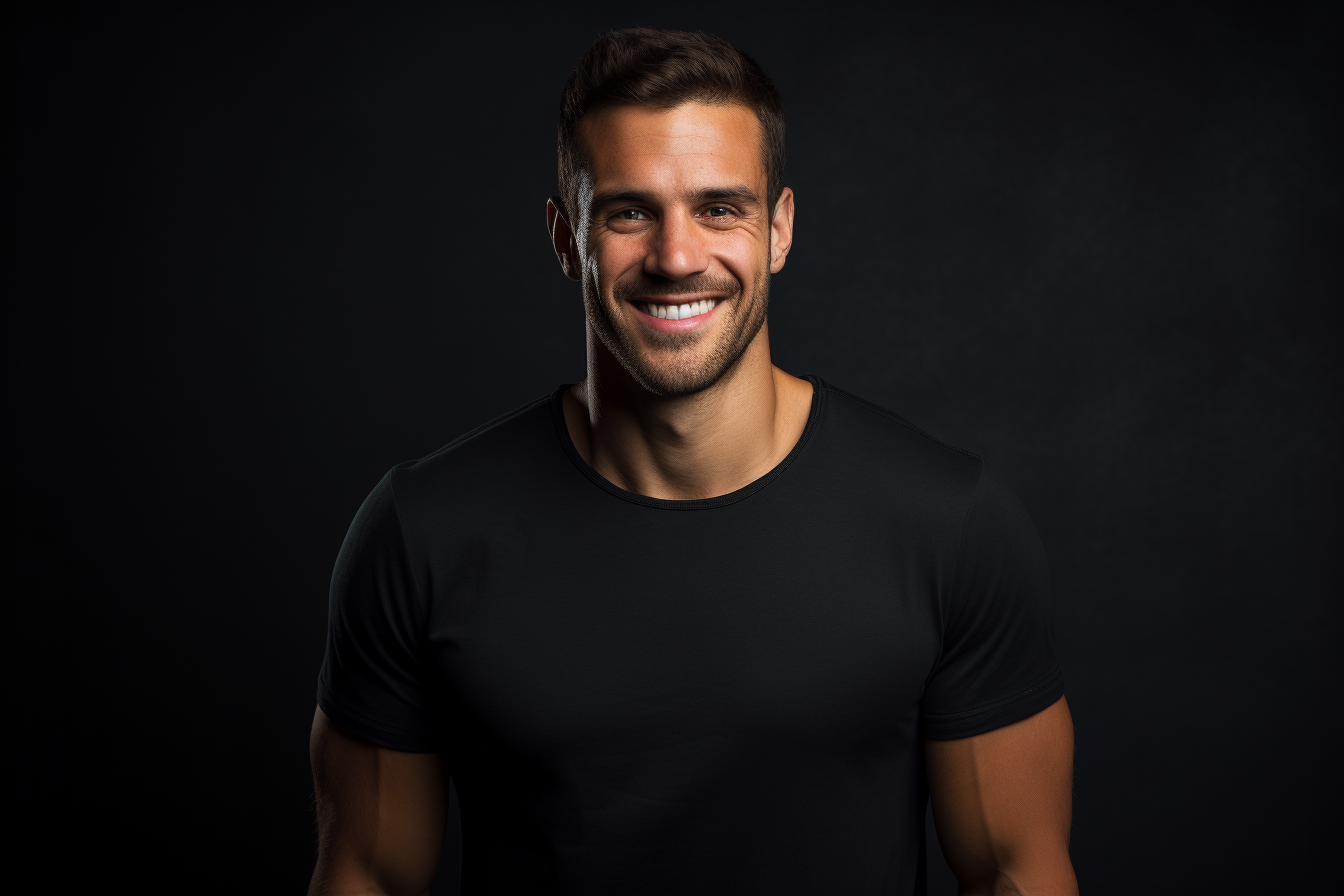 White man smiling in black jersey