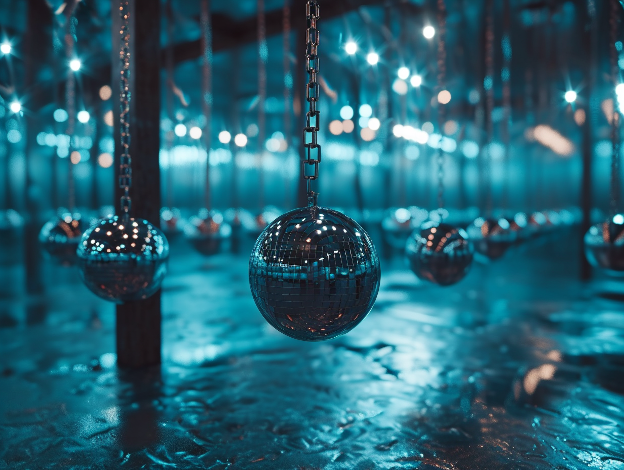 Realistic hanging swing in disco room